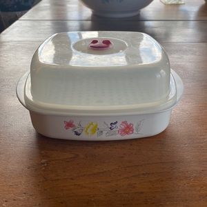 1990’s JB #JB-8635L square off white with floral design microwave steamer